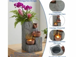 Merax Fuente Agua|Fuente decorativa de jardín con soporte - 27 x 26 x 31 cm - estilo antiguo - 3 estanques con agua corriente - Resina -