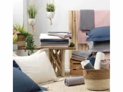 Douceur d'intérieur Funda de Almohada de Rulo Percalina 85x185 cm 100% Algodón Liso Acabado Punto de Ojales Azul