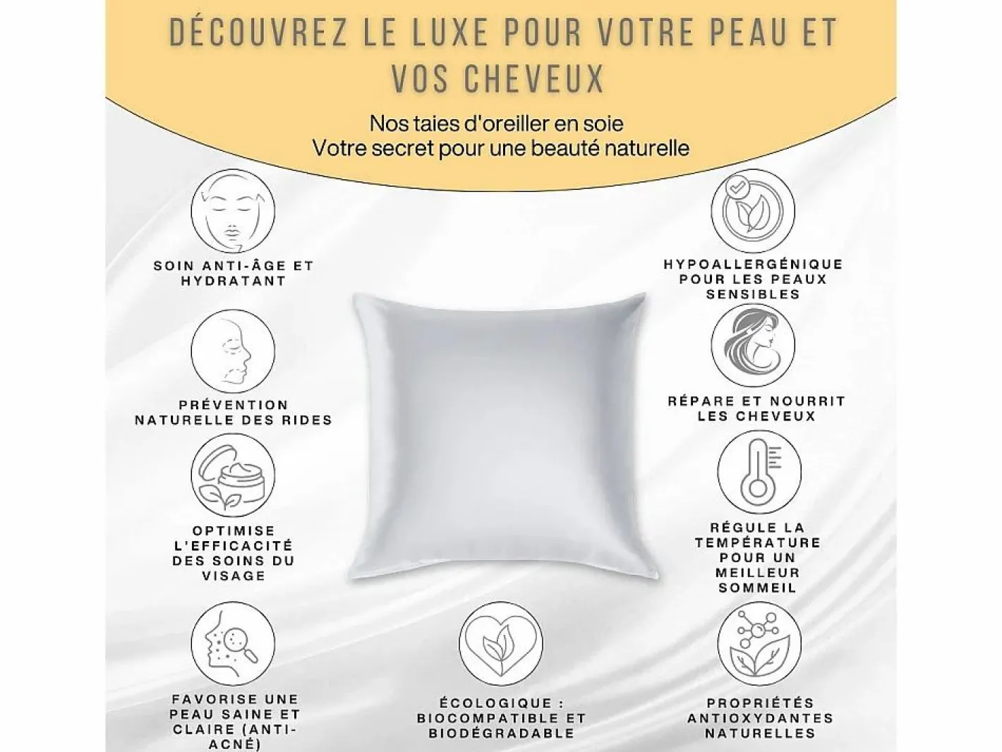 Funda de Almohada en Pura Seda de Morera 70x50^Inphysio Online