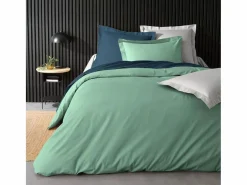 Promo Linge Funda de Edredón de Percal de Algodón Liso 240 x 220 cm Verde Clearance
