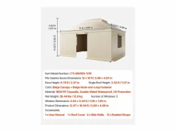 Funda de Gazebo Invierno SucceBuy, 3,66 x 4,9 m, Cubierta de Gazebo con Techo Rígido Doble, con Paneles Laterales, Ventanas de Malla, Material PE Alta Densidad Beige Hot