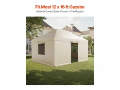 Funda de Gazebo Invierno SucceBuy, 3,66 x 4,9 m, Cubierta de Gazebo con Techo Rígido Doble, con Paneles Laterales, Ventanas de Malla, Material PE Alta Densidad Beige Hot
