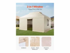 Funda de Gazebo Invierno SucceBuy, 3,66 x 4,9 m, Cubierta de Gazebo con Techo Rígido Doble, con Paneles Laterales, Ventanas de Malla, Material PE Alta Densidad Beige Hot