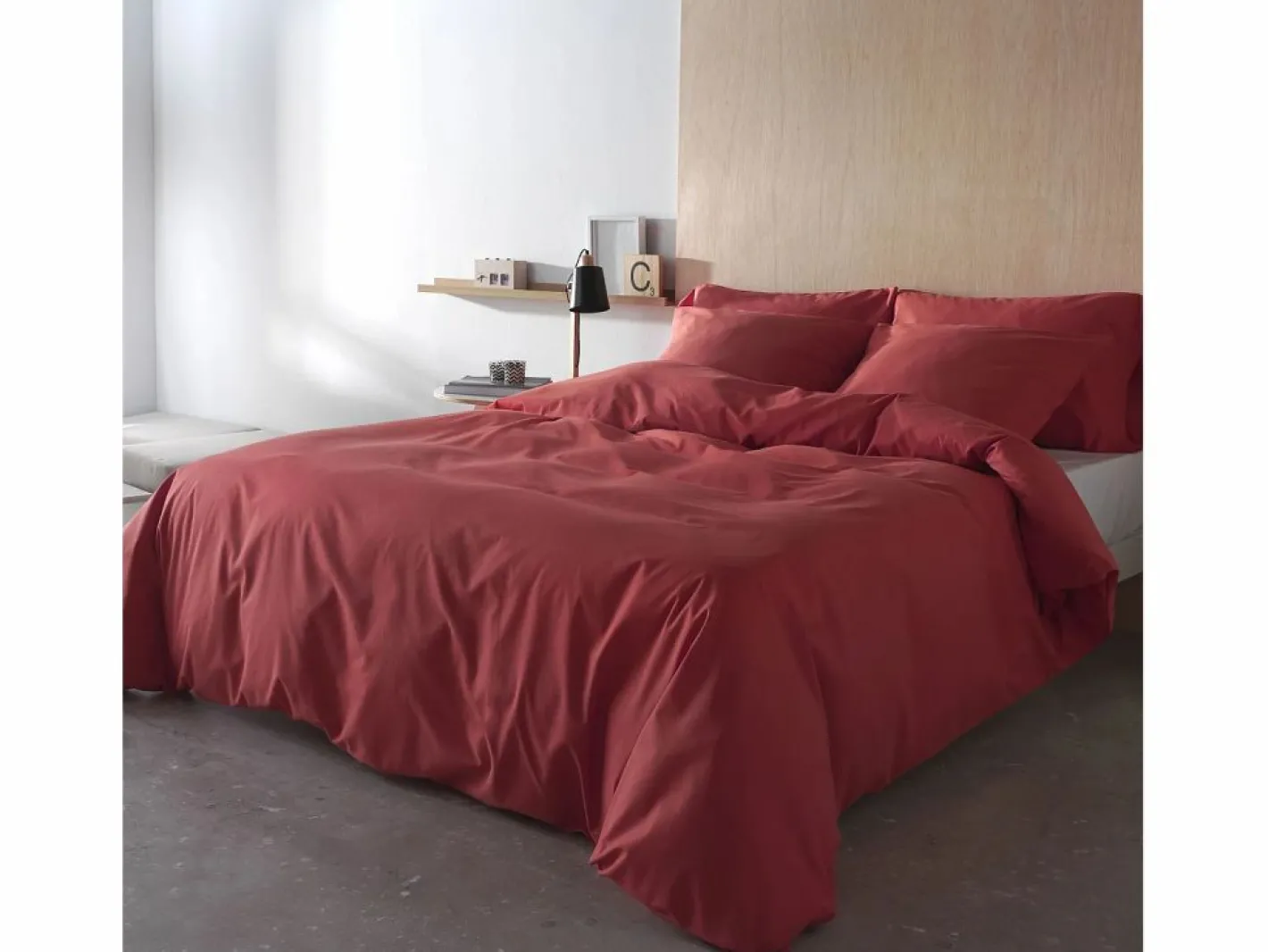 BOHEME Funda nórdica lisa Coral cama 120 cm - 200x200 cm, algodón 200 hilos. Cierre con botones. Rojo Hot