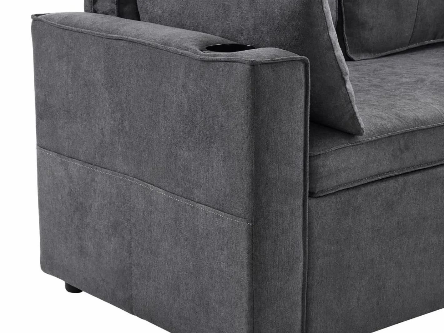 Fusio Primavera-Verano - Sofá Cama Angular 3 Plazas, Modular, Tela de Lino con Reposabrazos Portavasos - Ideal para Salón y Estancia^ Clearance