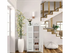 Gabinete de zapato 5 estantes, gabinete de zapato de entrada de 2 puertas, diseño de patrones de corte, 40x31x90cm,^DripeX Clearance
