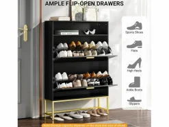 Gabinete de zapatos, con 2 puertas de subcontratación y 1 estante abierto, antiinclinado, , 80x24x117cm de diseño^DripeX Clearance