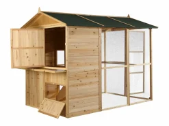 Vente-unique Cama De Animales De Compañía|Gallinero, caseta con cerca de madera - 10 gallinas - Ancho 266 x Alt. 205 -natural verde -FERAS