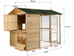 Vente-unique Cama De Animales De Compañía|Gallinero, caseta con cerca de madera - 10 gallinas - Ancho 266 x Alt. 205 -natural verde -FERAS
