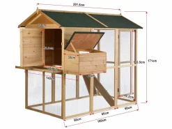 Vente-unique Gallinero, caseta con cerca de madera- 8 gallinas -Ancho 201 x Alt. 171- natural y verde - GALLUS Verde / Color natural claro Discount
