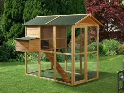 Vente-unique Gallinero, caseta con cerca de madera- 8 gallinas -Ancho 201 x Alt. 171- natural y verde - GALLUS Verde / Color natural claro Discount
