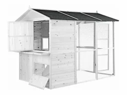 Vente-unique Gallinero de madera con corral - 10 gallinas - L. 266 x An. 174 x Al. 205 cm - - FERAS Blanco New