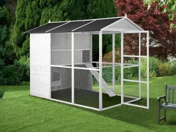 Vente-unique Gallinero de madera con corral - 10 gallinas - L. 266 x An. 174 x Al. 205 cm - - FERAS Blanco New