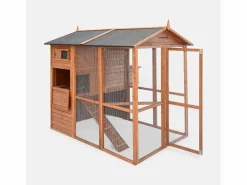 Sweeek Gallinero de madera con corral para 6 a 8 gallinas madera Marru00f3n chocolate Online