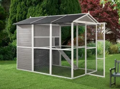 Gallinero de madera con cerca - 10 gallinas - Ancho 266 x Prof. 174 x A. 205 cm - Blanco - FERAS^Vente-unique Online