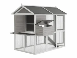 Gallinero de madera con corral, 8 gallinas, L. 201 x P.142 x H. 171 cm, Gris y blanco, GALLUS^Vente-unique Online