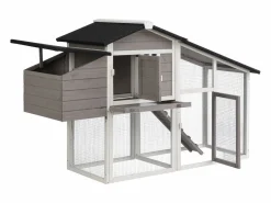 Vente-unique Gallinero de madera con cerca - 4 gallinas - Ancho 173 x Prof. 64 x A. 108 cm - Blanco - LEVAS Gris / Blanco Sale