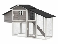 Vente-unique Gallinero de madera con cerca - 4 gallinas - Ancho 173 x Prof. 64 x A. 108 cm - Blanco - LEVAS Gris / Blanco Sale