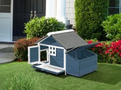 Gallinero de madera con ponedero - 2 gallinas - L. 106 x Prof. 64 x Alt. .71 cm - Azul y blanco - ANSER^Vente-unique
