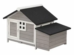 Vente-unique Gallinero de madera con ponedero - 2 gallinas - Ancho 106 x Prof. 64 x A. 71 cm - Natural - ANSER Gris / Blanco Clearance