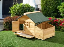 Vente-unique Cama De Animales De Compañía|Gallinero de madera con ponedero - 2 gallinas - Ancho 106 x Prof. 64 x Alt. 71 - Natural- ANSER