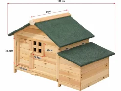 Vente-unique Cama De Animales De Compañía|Gallinero de madera con ponedero - 2 gallinas - Ancho 106 x Prof. 64 x Alt. 71 - Natural- ANSER