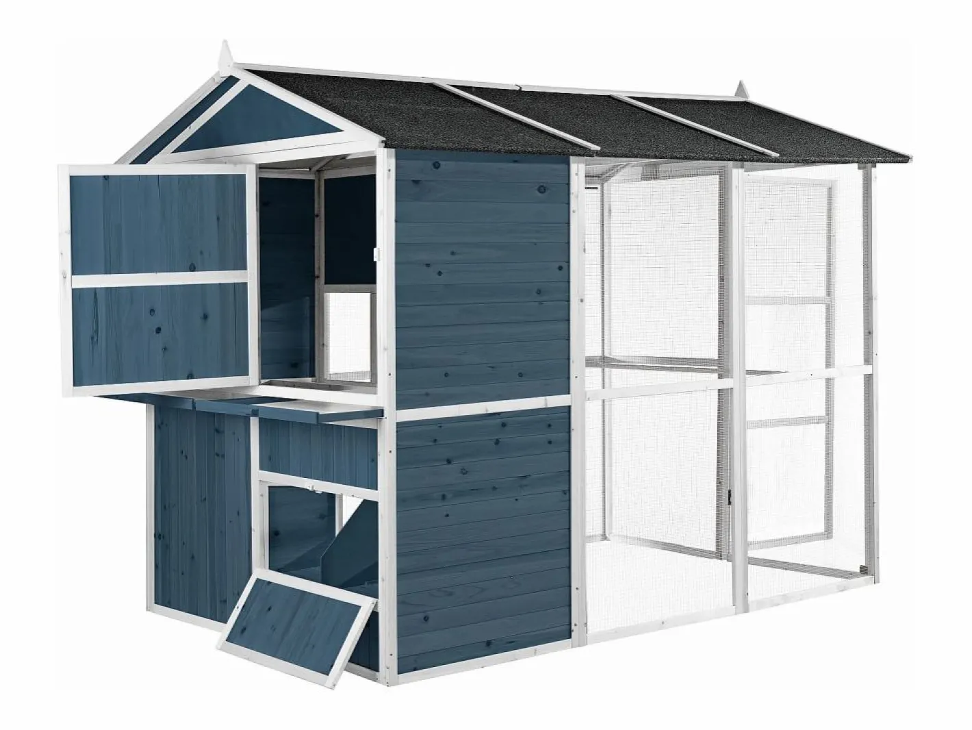 Gallinero de madera con valla - 10 gallinas - L. 266 x Prof. 174 x Alt. 205 cm - y blanco - FERAS^Vente-unique