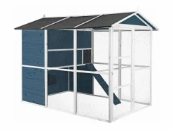 Gallinero de madera con valla - 10 gallinas - L. 266 x Prof. 174 x Alt. 205 cm - y blanco - FERAS^Vente-unique
