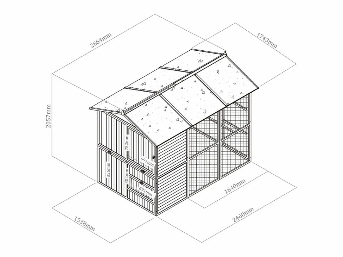 Gallinero de madera con valla - 10 gallinas - L. 266 x Prof. 174 x Alt. 205 cm - y blanco - FERAS^Vente-unique