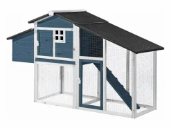 Vente-unique Gallinero de madera con valla - 4 gallinas - Alt. 108 cm - Azul y blanco - LEVAS Azul / Blanco Best