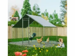 Gallinero metálico con cierre de seguridad y cubierta de PE impermeable 3,03x1,57x2m^Hauss Spole Hot