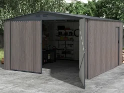 EXPERTLAND Garaje|Garaje de acero galvanizado efecto madera gris 15,1 m² NERON
