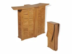 Garden Furniture - Mesa de bar plegable de madera teca maciza 155x53x105 cm Marru00f3n Clearance