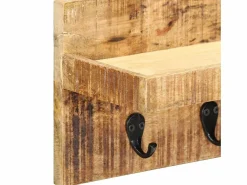 Garden Furniture Perchero|- Perchero de pared madera maciza de mango sin tratar 60x15x20 cm
