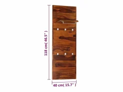 Garden Furniture - Perchero de madera maciza de acacia 118x40 cm Marru00f3n