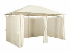 Sweeek Gazebo de jardín 3x4m con cortinas crudo Blanco New