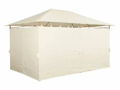 Sweeek Gazebo de jardín 3x4m con cortinas crudo Blanco New