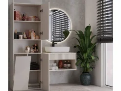 TOPESHOP GLAZE - Mueble de cuarto de baño con cesta - Estilo moderno - 174x60x30 cm - Columna de cuarto de baño Beige
