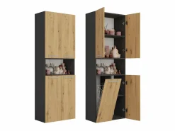 TOPESHOP GLAZE - Mueble de cuarto de baño con cesta - Estilo moderno - 174x60x30 cm - Columna de cuarto de baño Gris antracita / Color natural claro Hot
