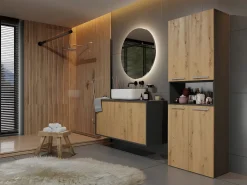 TOPESHOP GLAZE - Mueble de cuarto de baño con cesta - Estilo moderno - 174x60x30 cm - Columna de cuarto de baño Gris antracita / Color natural claro Hot