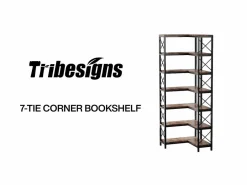 Tribesigns Gran biblioteca angular moderna de 7 estantes con marco de metal para salón, casa y oficina Blanco Clearance