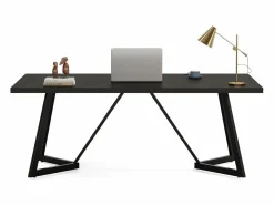 Tribesigns Gran escritorio rectangular para portátiles con estructura de metal - 180 cm - para el despacho en casa - Negro Sale