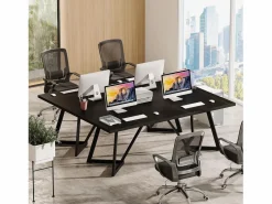 Tribesigns Gran escritorio rectangular para portátiles con estructura de metal - 180 cm - para el despacho en casa - Negro Sale
