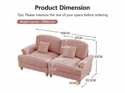 DripeX Sofás Club|Gran Sofá 2 Plazas Chenille - Con Funda Extraíble y 2 Cojines - 194x83.5x93cm -