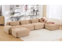 DripeX Gran sofá angular modular 388cm - de Pana - con 4 cojines y 2 otomanas - ergonómico - Beige