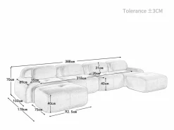 DripeX Sofás Club|Gran sofá angular modular 388cm - de Pana - con 4 cojines y 2 otomanas - ergonómico -