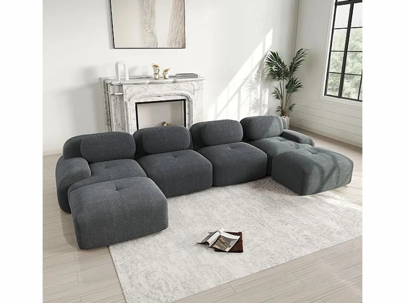 Gran sofá angular modular 388cm - de Pana - con 4 cojines y 2 otomanas - ergonómico -^DripeX Outlet