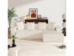 DripeX Gran sofá angular recto modular, de pana, con 4 cojines, sin montaje requerido, 261x146x65cm, Blanco Clearance
