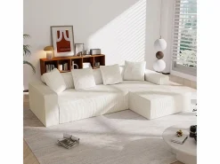 DripeX Gran sofá angular recto modular, de pana, con 4 cojines, sin montaje requerido, 261x146x65cm, Blanco Clearance