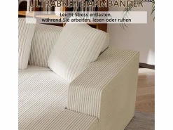 DripeX Gran sofá angular recto modular, de pana, con 4 cojines, sin montaje requerido, 261x146x65cm, Blanco Clearance